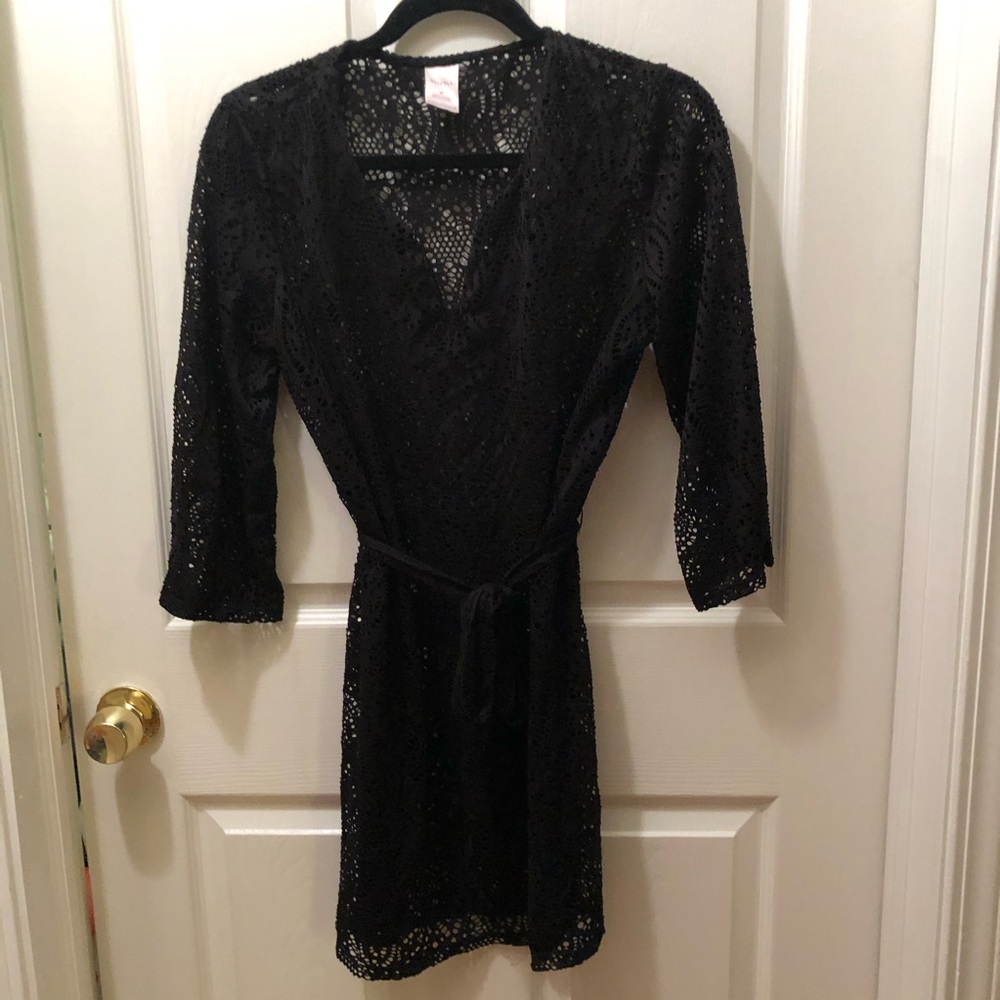 Black sleeved swimsuit coverup dress